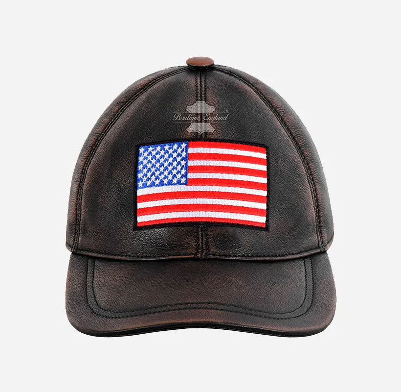 USA Baseball Cap American Flag Hat | Embroidered Leather Golf Cap
