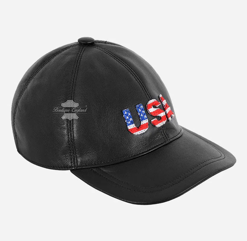 USA Baseball Cap American Flag Hat | Embroidered Leather Golf Cap