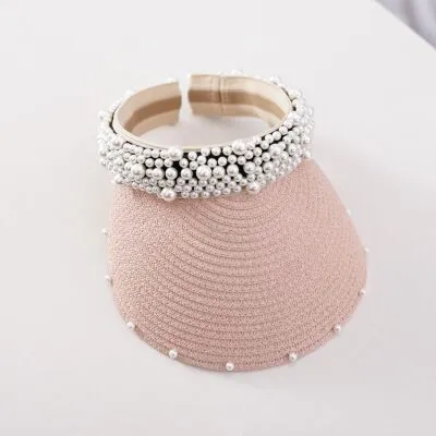 Wide Brim Pearl Straw Visor